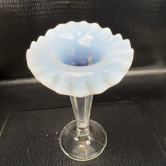 Antique Opalescent Glass Vase Vessel Clear White Ruffled Edges Glass Vase VTG - Picture 13 of 14